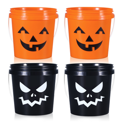 Contenitore di plastica di grado alimentare rotondo personalizzato con coperchio e maniglia per dolci di Halloween