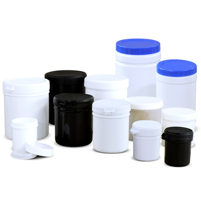 Materiale Vaso di stoccaggio in plastica HDPE bianco e nero Bottiglie a bocca larga con coperchio interno