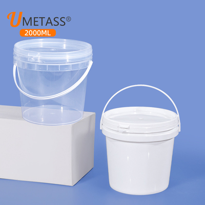 Contenitore di secchio rotondo in plastica da 2 litri per biscotti di vernice e dolcetti per l'acqua di bocca