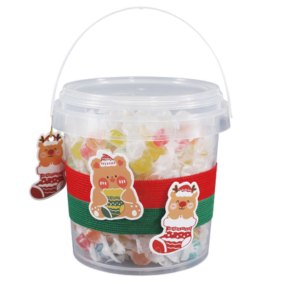 1L spessi secchi di plastica decorativa rotonda con manico per Natale regalo confezione giocattolo