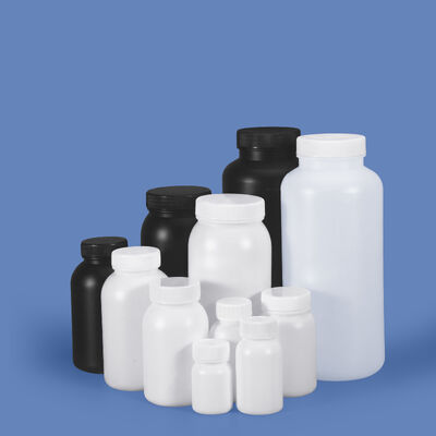 HDPE Bottiglia di plastica rotonda a bocca larga 50ml-2L per granuli in polvere Reagenti chimici e solventi organici Logo personalizzato