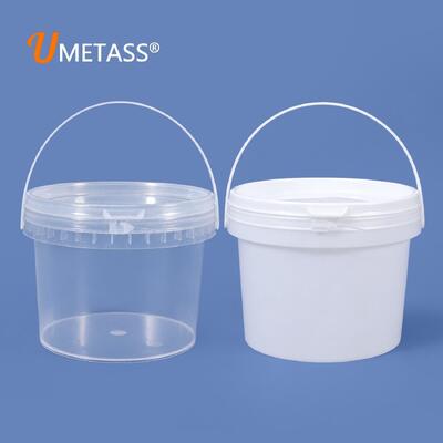 Secchiello in plastica PP alimentare da 750 ml con coperchio e manico, design antieffrazione, confezione alimentare ermetica